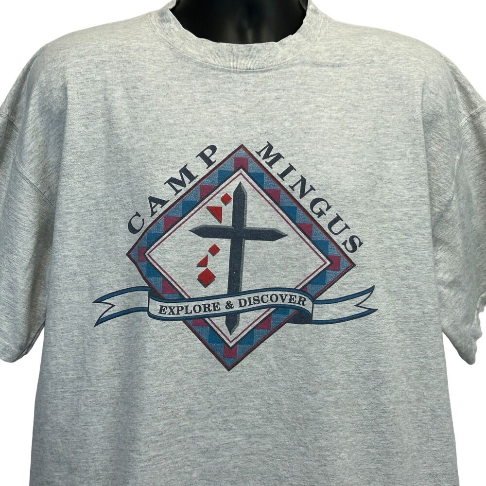 Vintage 90s Camp Mingus Mountain T Shirt Gray Religion Christian USA XL X-Large